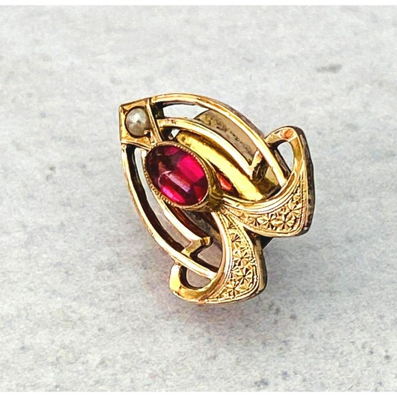 Antique Art Nouveau Garnet Gold Large Slide Pendant Seed Pearl - Picture 6 of 7